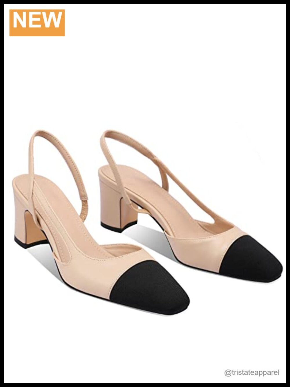 Slingback Block Heel Pumps Faux Leather Memory Foam Round Toe Office Party